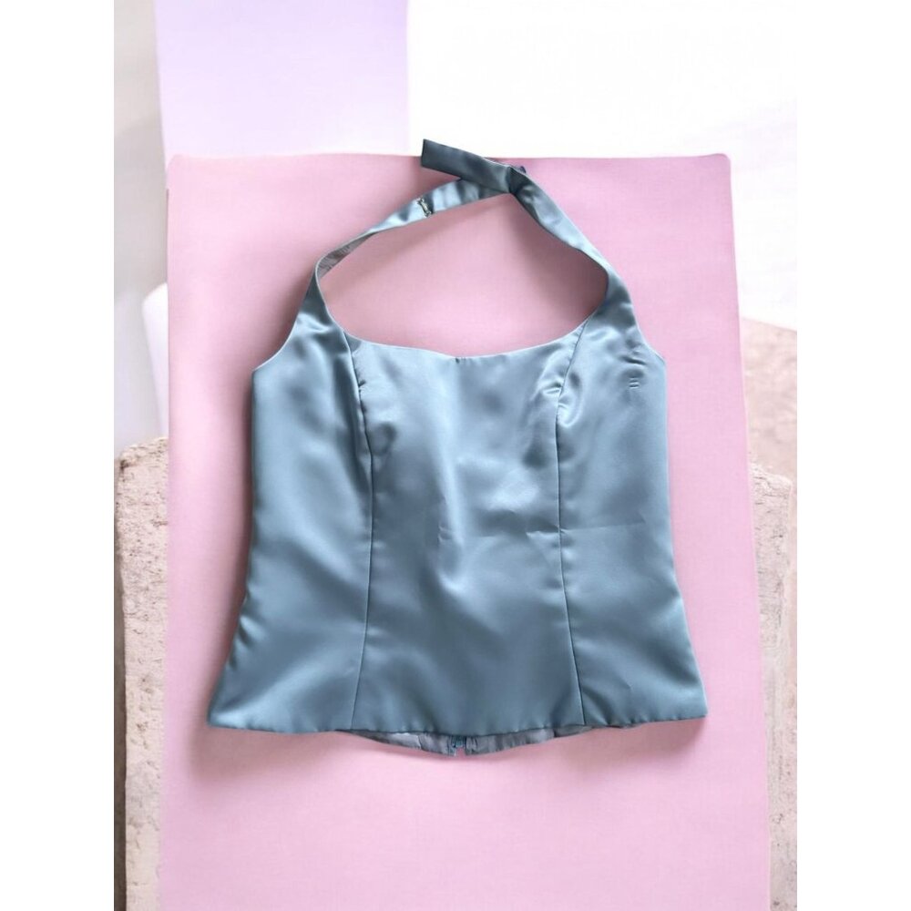 AFTER SIX Blue Satin Halter Dress Tank Top Size Juniors 3